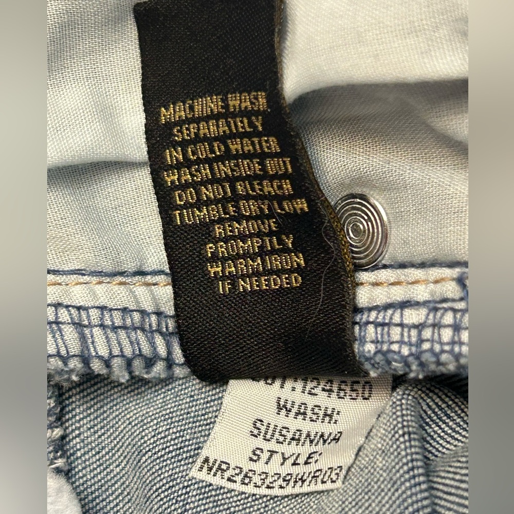 RACHEL Rachel Roy Blue Denim Jeans w Gold Tone Chain Accent at Waist Sz 8/29 EUC - Picture 11 of 12